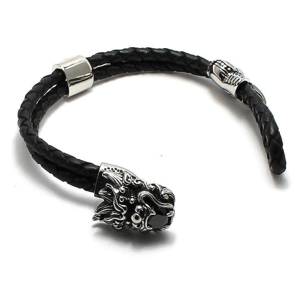 Mens leather hot sale dragon bracelet