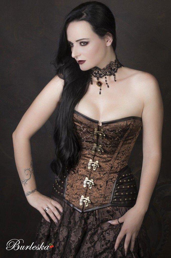 Brown Jacquard and Vinyl Steampunk Steel Boned Large Bust Overbust Corset